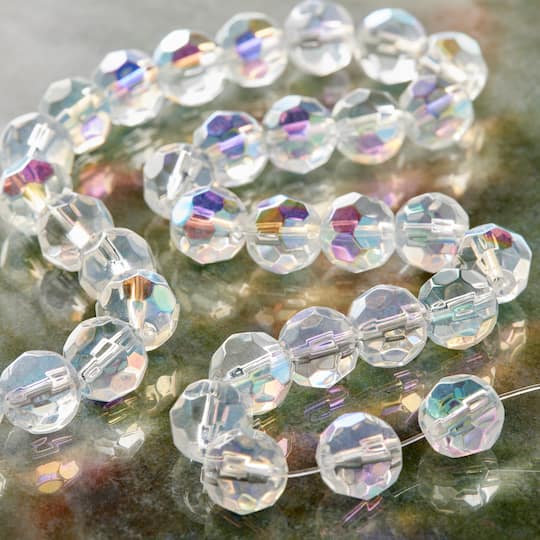 Crystal AB Faceted Glass Round Beads, 10mm by Bead Landing™